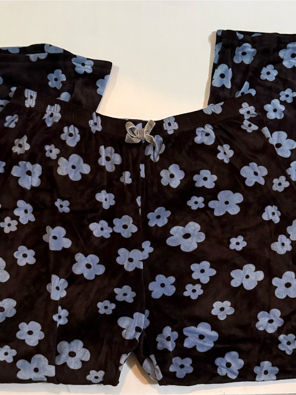 Black Floral Lounge Bottoms with Light Blue Flowers